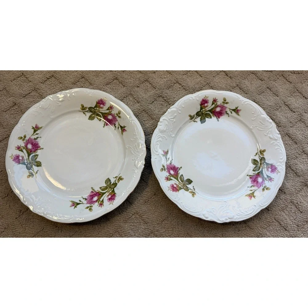 Wawel Poland Pompadour Rose Moss Roses Embossed Gold Trim -2 DINNER PLATES